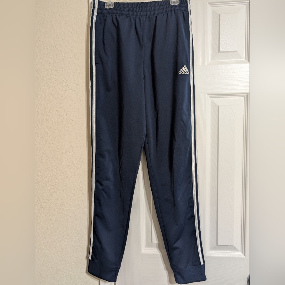 EUC•Adidas Boys 3-Stripe Tricot Drawcord Joggers With Pockets•Navy•Large 14/16